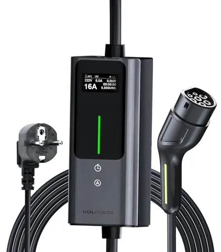 VDLPOWERVP Cargador Coche Electrico 8m, 3,6 Kw Cargador de Vehículo Eléctrico de Tipo 2, Cable de Carga de Vehículo Eléctrico 8-16A, Pantalla Digital Controlable (IEC 62196-2) (3.68KW-8M)
