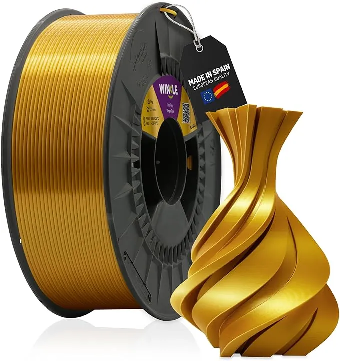 WINKLE Filamento PLA Silk (Seda) Oro Rey | Filamento Impresora 3D | Filamento PLA 1,75mm 1kg | PLA Oro | Acabado Suave y Sedoso | Precisión Dimensional | Bobina 1kg