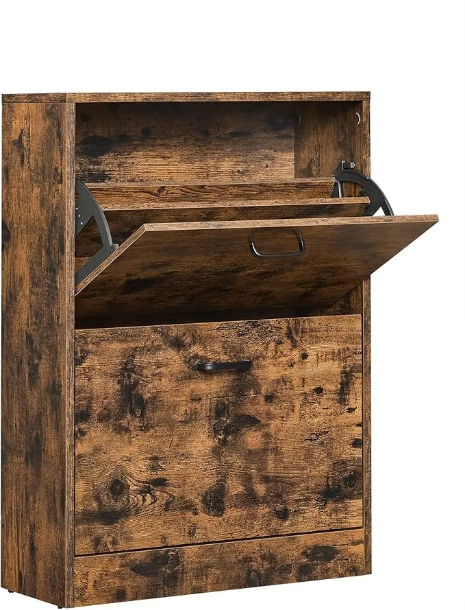 VASAGLE Armario Zapatero con 2 Estantes, Organizador de Zapatos, Separadores Ajustables, para 8-12 Pares, Pasillo, 24 x 60 x 83,5 cm, Marrón Rústico LBC02BX