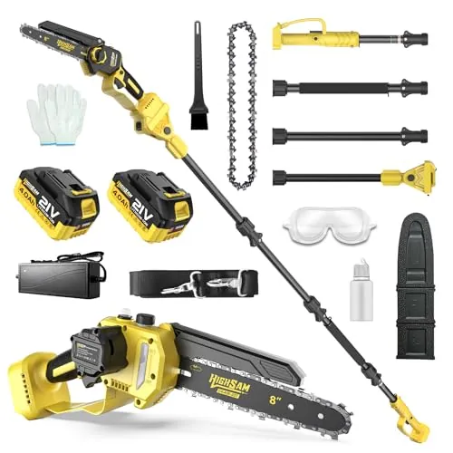2 en 1 Sierra de Cadena a Batería Motor Sin Escobillas, Compatible Makita 18V, 8 Pulgadas, 2×4.0Ah, Vástago 4.2m, Cabezal 180°, Para Podar Ramas & Cortar Madera (Batería)