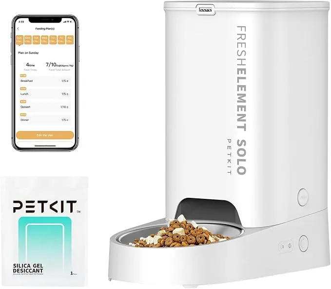 PETKIT Comedero Gato Automatico, 2.4G WiFi, 3L Dispensador Comida Gatos/Perros, Control de App, 1-10 Comidas al Día, Liofilizados Compatibles, Cubeta de Acero Inoxidable, Cable USB (Blanco Leche)