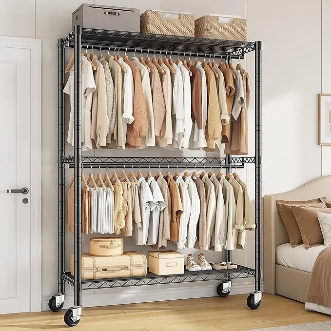 90*40*200cm Burro Ropa Resistente con Ruedas, Doble Barra Colgadora y Estante Ajustable, Perchero Burro Ropa para Carga Pesada 150 kg, Ideal para Almacenamiento en Entrada,Dormitorio o Vestidor