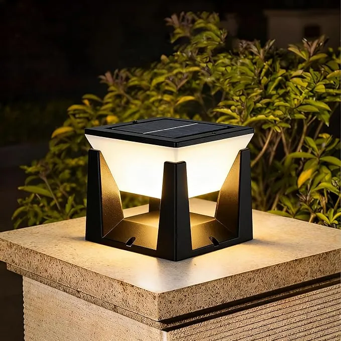 ACMHNC Farola Solar Exterior, LED Lampara Solar Exterior Jardin, Ip65 Luces Sobremuro Exteriores, Blanco Cálido, Para Valla Jardin Patio, Negro