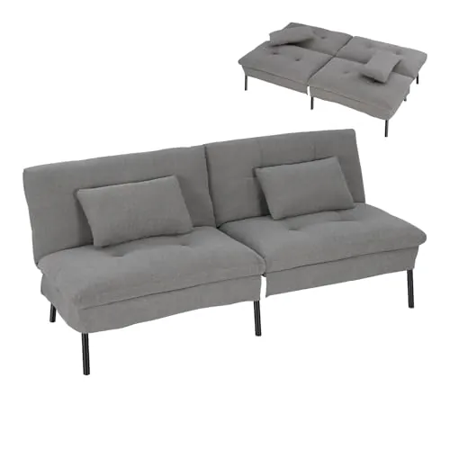 WOLTU Sofá Cama de 2 Plazas con 2 Cojines, Respaldo Ajustable, Gris Oscuro