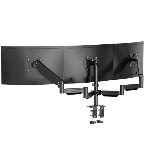 suptek Soporte de Triple Monitor con Resorte de Gas para Pantallas de 17-32", Brazo Triple Ergonómico Ajustable en Altura, Giro y Rotación 360°, VESA 75/100mm, Carga 10kg por Brazo, Negro, MD8003