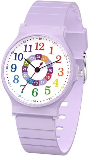SOCICO Reloj Infantil analógico Minimalista con Estampado de Camuflaje, Reloj Deportivo Resistente al Agua para niños de 5 a 15 años, fácil de Leer para niños y niñas (Púrpura Colorido)