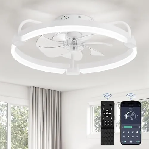 ZMISHIBO Ventilador de Techo con Luz y Control Remoto, Ø52,5 cm, 3000-6000K Regulable, Ventilador LED Empotrado Moderno, 6 Velocidades, Ideal para Dormitorio