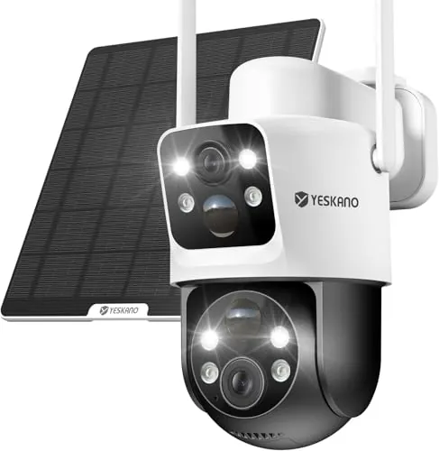 Camara Vigilancia WiFi Exterior 2K, Doble Lente, PTZ 360°, sin Cables