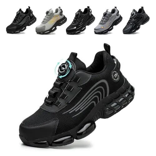 Zapatos de Seguridad para Hombre Mujer Zapatillas Calzado Trabajo Ligeros Comodo Antideslizante con Puntera de Acero Black 37 EU