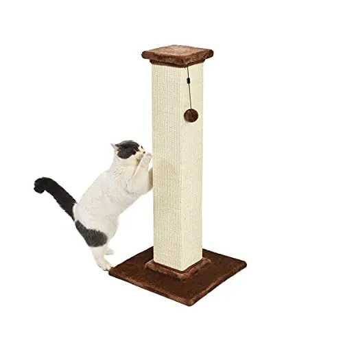Amazon Basics Rascador para gatos de interior, resistente, con suelo de alfombra, alto y grande 90 cm, color marrón