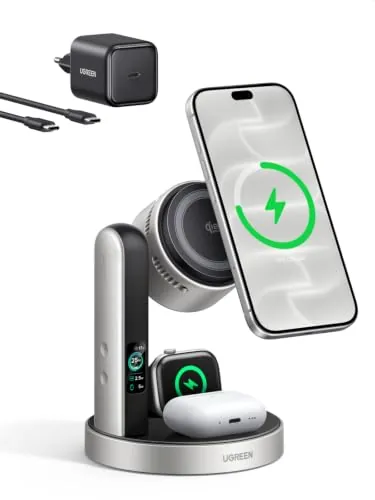 UGREEN MagFlow Pro 3 en 1 Wireless Charger Qi2 25W, Ventilador Tec