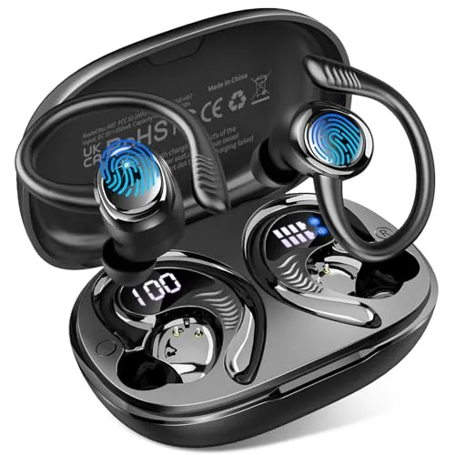 Auriculares Inalámbricos Bluetooth Deportivos, 60H Auriculares Bluetooth 5.4 con HiFi Estéreo, 4 ENC Mics, 2026 Cascos Inalambricos con Cancelación RuidoI/IP7 Impermeable/USB-C Auriculares para Correr