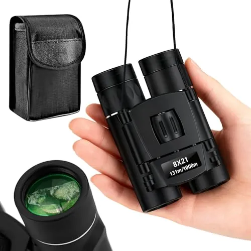 ARPDJK Prismáticos compactos ultra portátiles plegables BAK-4 prisma verde FMC lente 8x21 prismáticos para adultos observación de aves, viajes y conciertos, con bolsa de transporte