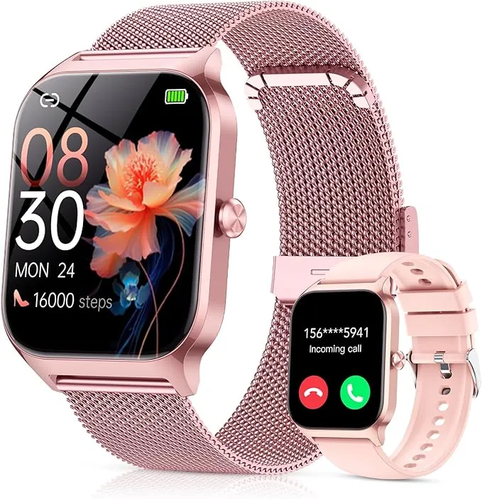 CASCHO Reloj Inteligente Mujer,1.85" HD Smartwatch con Llamadas,120+ Modos Deportes, Monitor Cardiaco y Sueño, Whatsapp Llamadas Bluetooth, Regalo Mujer, Android/iOS, Oro Rosa