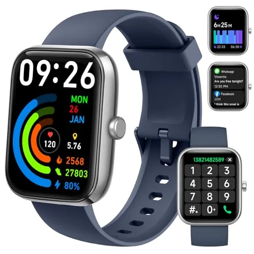 Smart Watch for Men Women with Bluetooth Call, Alexa Built-in, WhatsApp Notifications, Fitness Tracker with Heart Rate/SpO2/Sleep/Pedometer, 1.83" DIY Dial, 100+ Sports Modes, IP68 for Android iOS