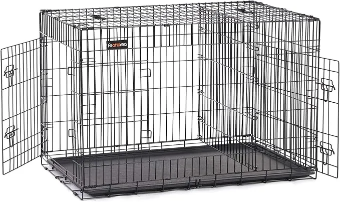 Feandrea Jaula para Perros Plegable con 2 Puertas, Separador, Bandeja Extraíble, 122 x 74,5 x 80,5 cm, XXL, Negro PPD48BK