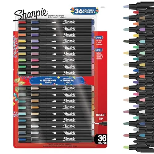 Sharpie Rotuladores acrílicos creativos Marcadores con Punta de pincel base agua | Escribe en la mayoría de superficies | Materiales de arte y manualidades | Tonos cálidos | 36 unidades