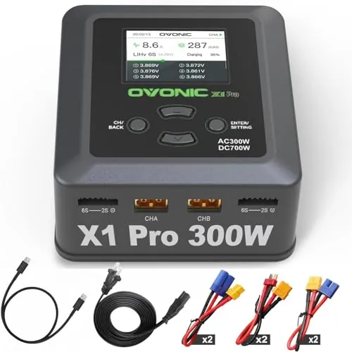 OVONIC Cargador de batería Lipo de doble canal AC 300 W/CC 700 W 16 A para 2S-6S LiPo Life LiHv NIMH carga 1-10S (X1PRO