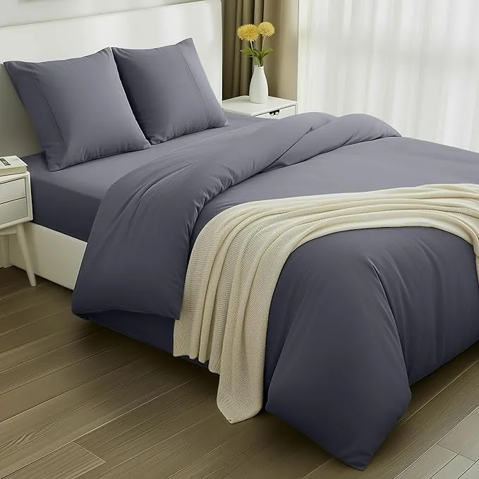 Utopia Bedding - Funda nordica 240x220cm, Sabana Bajera 160x200cm y Fundas Almohada 65x65cm - Funda edredon Cama 160- Juego de Cama de Microfibra cepillada Suave (Gris)