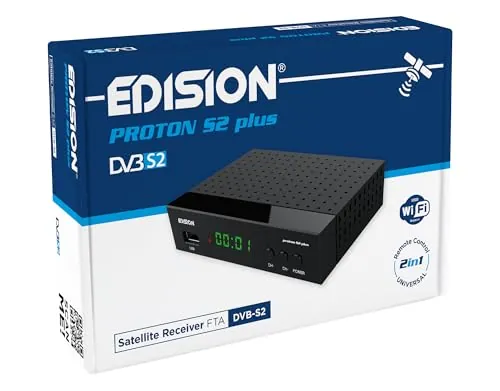 EDISION Proton S2 Plus Full HD Receptor de satélite Digital DVB-S2 FTA, Soporte Unicable, Soporte USB WiFi, LAN, HDMI, SCART, SPDIF, USB, IR, Lector de Tarjetas, Mando a Distancia Universal 2en1