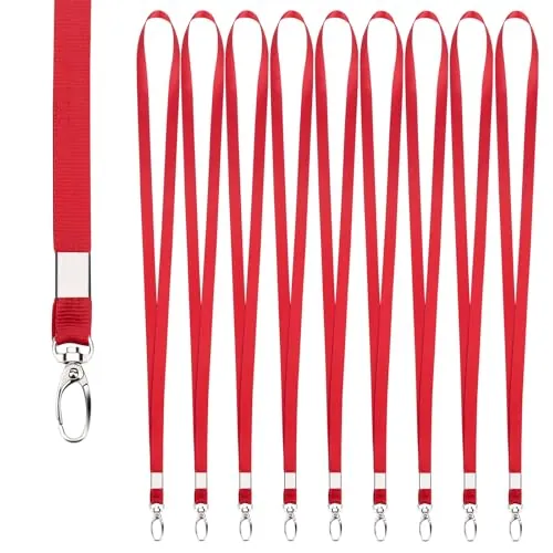 Segus Cuelga Llaves Cuello, 10 Piezas Cinta Cuello Llaves con Mosqueton Metalico, Lanyards de Imitación de Nylon, para Porta Tarjetas Identificativas (Rojo)