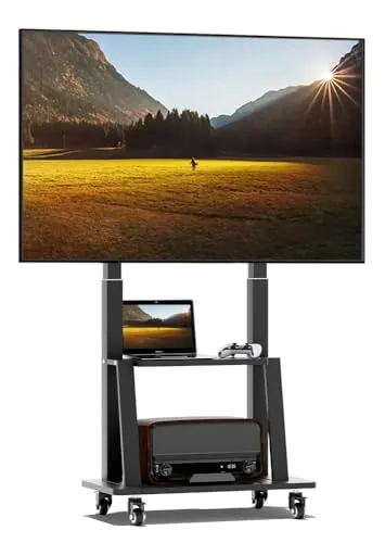 Duiliuu Soporte de TV enrollable, soporte de TV con ruedas, carro de TV portátil con ruedas para televisores de 32-75 pulgadas, soporte de TV móvil con estante, altura ajustable, soporta hasta 130 lbs