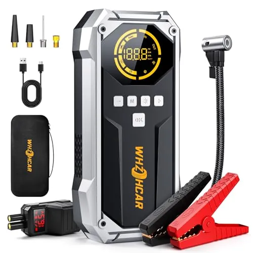Arrancador de Batería de Coche 6000A con Compresor Aire 160PSI Linterna LED