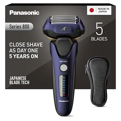 Panasonic Series 800 ES-LV67 Afeitadora premium (Motor ultrarrápido, 5 hojas precisión nanométrica, cabezal multiflexible con 16 direcciones, funda de viaje, lavable, ion de litio) morado y negro