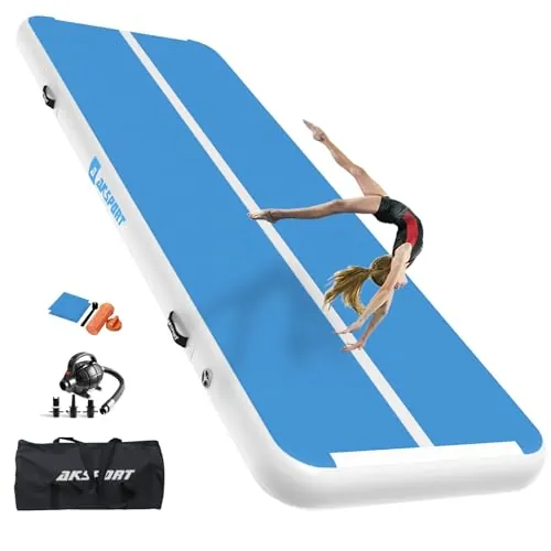 AKSPORT Esterilla hinchable de aire para tumbling, 3/4/5/6 m, esterilla de gimnasia de aire, 10/20 cm de alto, con bomba de aire para el hogar, el balanceo, el gimnasio, la formación, las animadoras