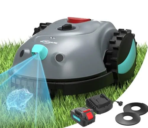 YARDCARE V100 Robot Cortacesped Electrico con Navegación por Visión, Detección de 150 Obstáculos, Robot Cortacésped Bateria hasta 150 m², Robot Cortacesped con Cuchillas de Repuesto