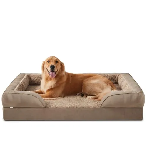 JOEJOY Cama Ortopédica para Perros Grandes XL, Sofá de Espuma Viscoelástica en Forma de Huevo 107x81x17 cm, Funda Extraíble y Lavable, Base Antideslizante con Forro Impermeable, Marrón
