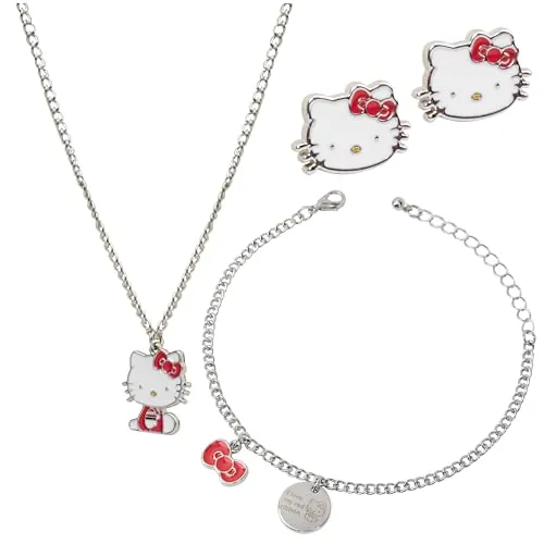 Hello Kitty Conjunto de Joyas para Niñas y Adolescentes – Colgante, Pulsera y Juego de Pendientes