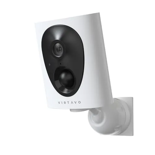 VIRTAVO 2K Camara de Vigilancia WiFi Exterior/Interior sin Cables, Cámara Seguridad con Batería Recargable, Visión Nocturna Starlight, Sin Suscripción Obligatoria, Detección PIR, Audio Bidireccional