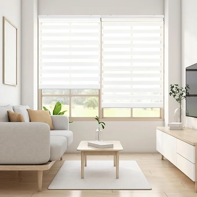 Blindecor Lira estor enrollable noche y día, color Blanco, estor de 120 x 250 cm (ancho x alto). Tamaño de la tela 117 x 245 cm. Estores noche y dia elegantes