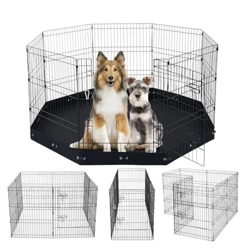 VEVOR Parque de Juegos para Perros 8 Paneles de 760 x 610 mm, Corral de Ejercicios de Metal Plegable con Puerta y Almohadilla Inferior de Tela Oxford 600D para Perros, Gatos y Otros Animales Pequeños