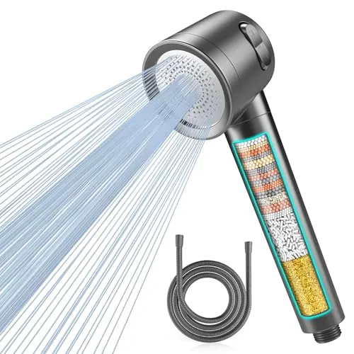 MEKO Cabezal de Ducha con Filtro de Alta Presión con Filtro de 15 Pasos, Manguera de 1,5 M, 3 Modos de Pulverización, Alcachofa Ducha Antical Ahorrador de Agua para Eliminar Cloro Residual