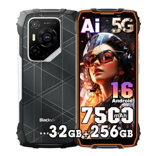 Blackview BL7000 Pro 5G Móvil Irrompible Android 16, 32GB+256GB/TF 2TB AI Teléfono Móvil, 6,78" FHD+120Hz, 7500mAh Móvil Indestructible, 50MP+32MP, Móvil Rugerizado IP68, OTG, NFC, GPS, FM, Naranja