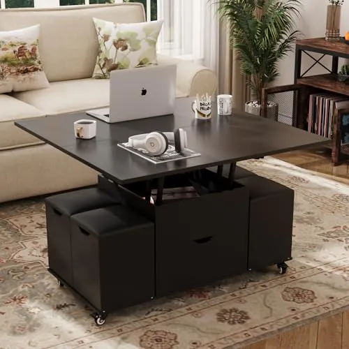 VOWNER Mesa de Centro Elevable Extensible (Negro)
