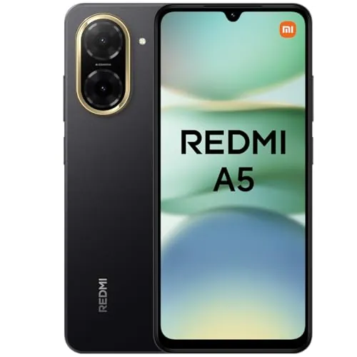 XIAOMI Redmi A5 - Smartphone de 4+128GB, Pantalla inmersiva de 6,88" 120 Hz, Potente procesador octa core, Cámara dual AI de 32 MP, 5200 mAh, cargador no incluido, negro (Versión ES)