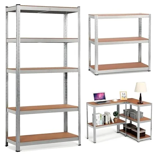 Mi Ko Mi Ka Estantería con 5 Baldes - Capacidad de 875 kg, 183 cm de Altura, 91 cm de Ancho y 46 cm de Profundidad - Estructura de Acero Galvanizado, Cocina, Oficina, Garaje y Más