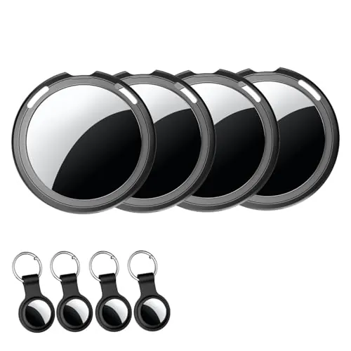 4 Pack Air Tagg Localizador Llaves Tag Funciona con Buscar Apple (Sólo iOS) | Rastreador Bluetooth Air Tagg Dispositivo de Seguimiento Global 4 Fundas de Silicona Buscador para iPhone Maletas Perro Niños