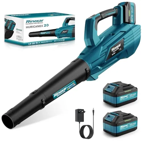 Soplador de Hojas, 5 Velocidades Sopladora de Hojas con Bateria con Motor Brushless, 2 Baterías de 5.2Ah/18V, 35.000 RPM, Velocidad Aire 180 km/h, Vaudal Aire 800 m³/h, 2 Boquillas Intercambiables