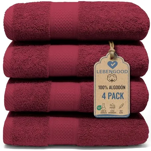 LEBENGOOD Toallas Baño Grandes 70x140 Pack 4 Ducha Algodón Hotel Gym | rizo 500 g/m², suaves y muy absorbentes, certificado Oeko Tex, secado rápido, doble costura, para casa, spa y piscina