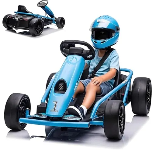 Kart de drift de alto rendimiento para niños de 8 a 12 años: 24 V, 2 motores de 300 W, 8 km/h, función musical, arranque suave, asiento grande, cinturón de seguridad, vehículo eléctrico robusto para e