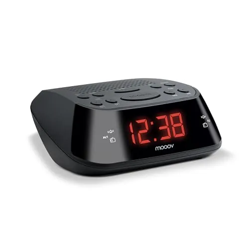 Metronic 477003 - Radio Despertador Digital con Reloj LED Rojo, pequeño, Compacto, con función Doble Alarma, Sleep/Snooze y sintonizador Radio FM con Memoria para 10 emisoras