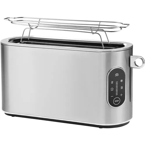WMF Lumero - Tostadora una ranura XL, 820 W, 10 velocidades, botones retroiluminados, exterior de acero de Cromargan, tostado óptimo para todo tipo de pan, ranura extra ancha
