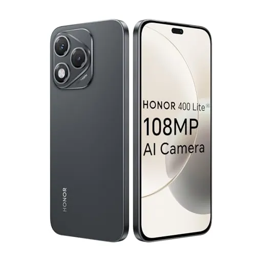 HONOR 400 Lite 5G Smartphone, 8GB 256GB, MTK 7025-Ultra, 5100mAh, Cámara AI de 108MP, 6,7" AMOLED Display 120Hz, IP64, Dual SIM, Android 15, Sin Cargador, Negro