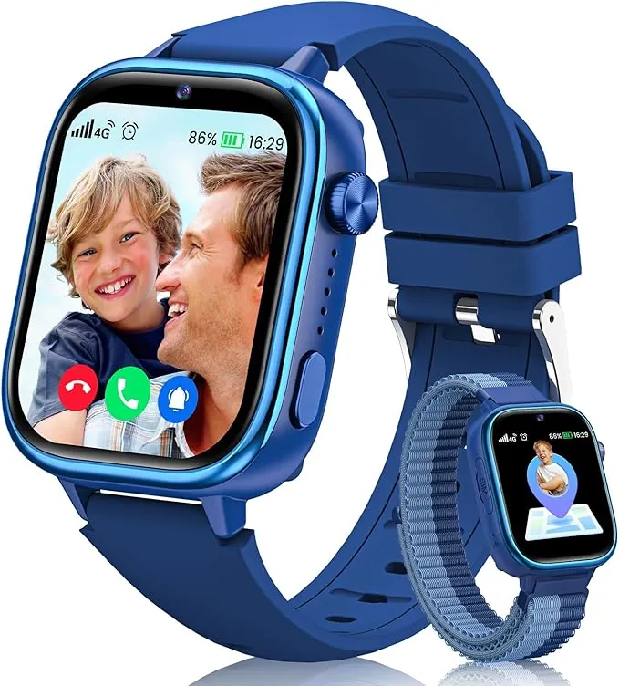 4G Reloj Inteligente Niño, Smartwatch Niños con GPS y Llamadas, Videollamadas, Chat de Voz, SOS, Modo Escuela, Podómetro, Despertador, Juegos, Reloj Inteligente Regalo Niñas y Niños, Azul