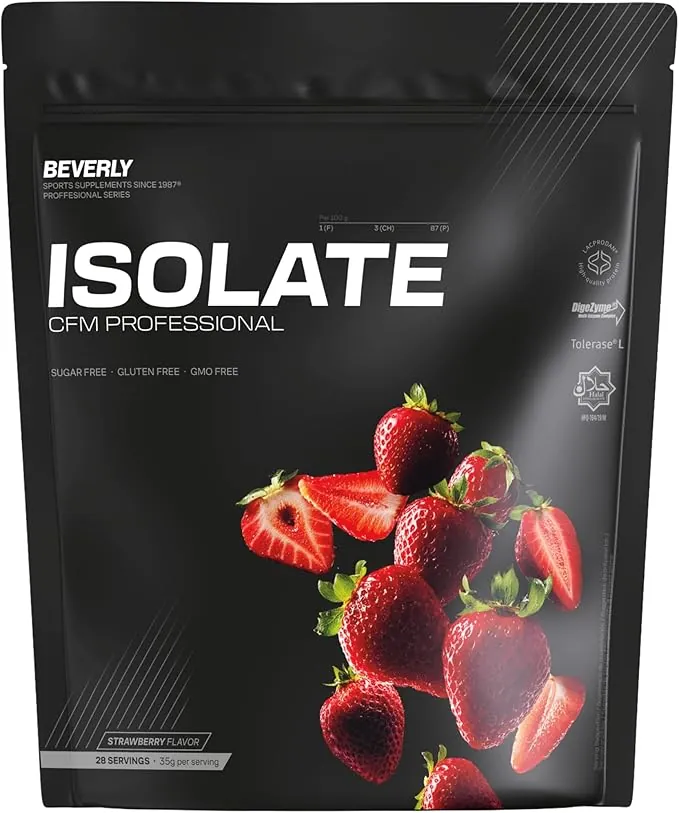 Beverly ISOLATE CFM – Proteína Aislada de Suero Premium (Whey Isolate) | 30 g Proteína | Baja en Lactosa y Sin Azúcares Añadidos | 29 Servicios | Desarrollo Muscular (1 Kg, Fresa)