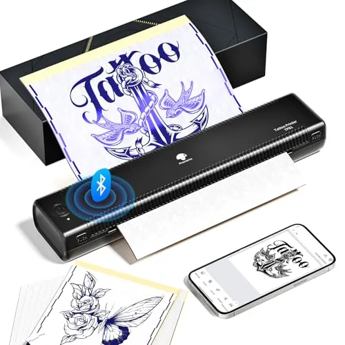 Phomemo TP81 Termocopiadora Tattoo, Impresora Termica Tattoo, Impresora Térmica de Tatuajes con 10 Hojas de Papel Térmico para Tatuajes Copiadora Tattoo Transfer,Compatible con Tablet PC, Smartphone